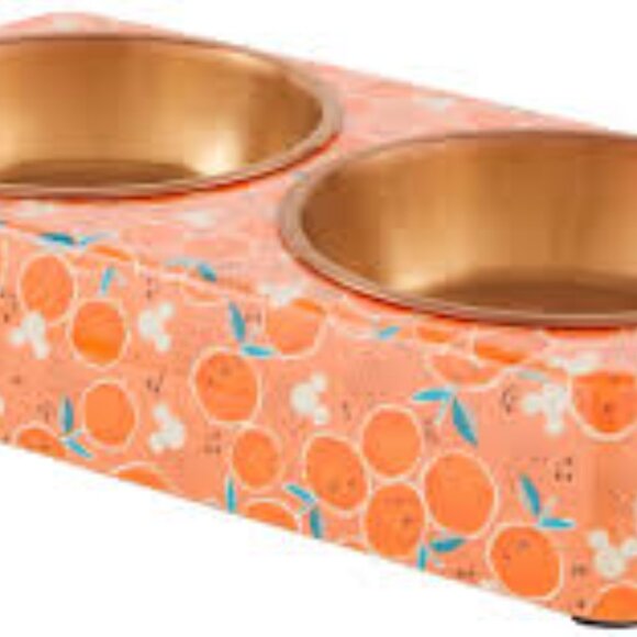 Disney Mickey Mouse Orange Bamboo Melamine Double Dog & Cat Bowl Citrus Cute - Picture 2 of 5
